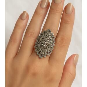 Vintage Boho Filigree Statement Ring Portugal 925 Sterling Silver Size 6